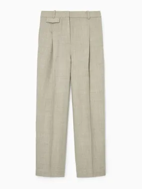 Pleated wide-leg wool trousers