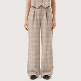 Pleated Wide Legged Plaid Trousers