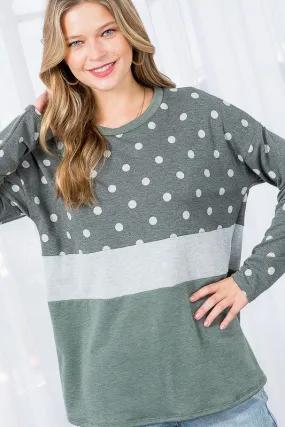 PLUS POLKA DOT SOLID COLORBLOCK TOP