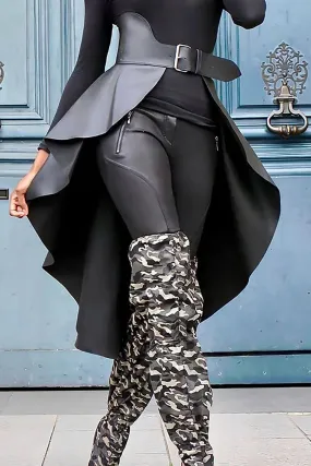 Plus Size Black Daily PU Leather Belt Skirts