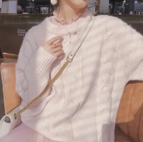 Plus Size Knit Loose Pastel White Blue Pink Purple Sweaters