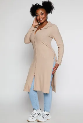 Plus Size Lace Up Side Slit Maxi Top