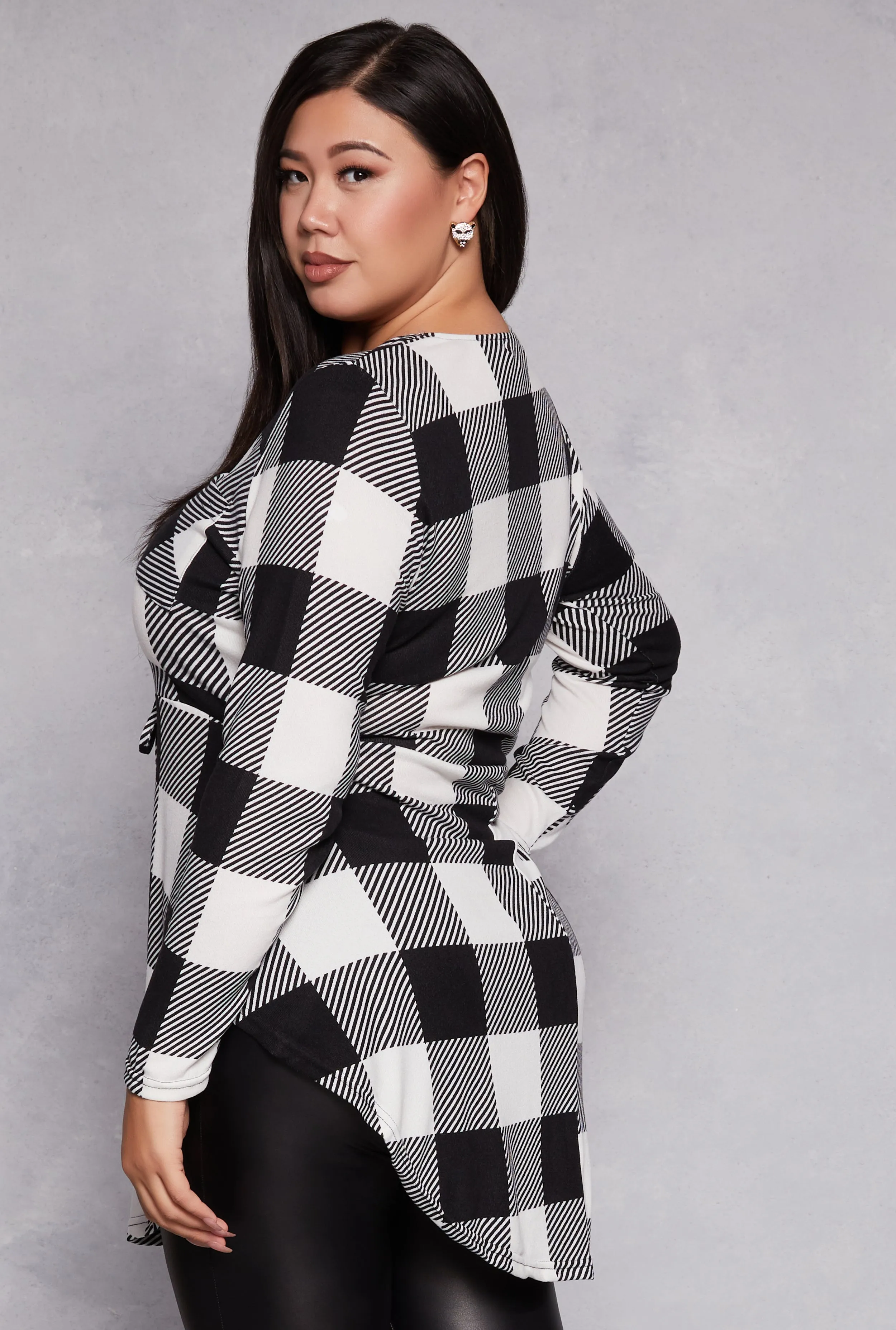 Plus Size Plaid V Neck Tunic Top