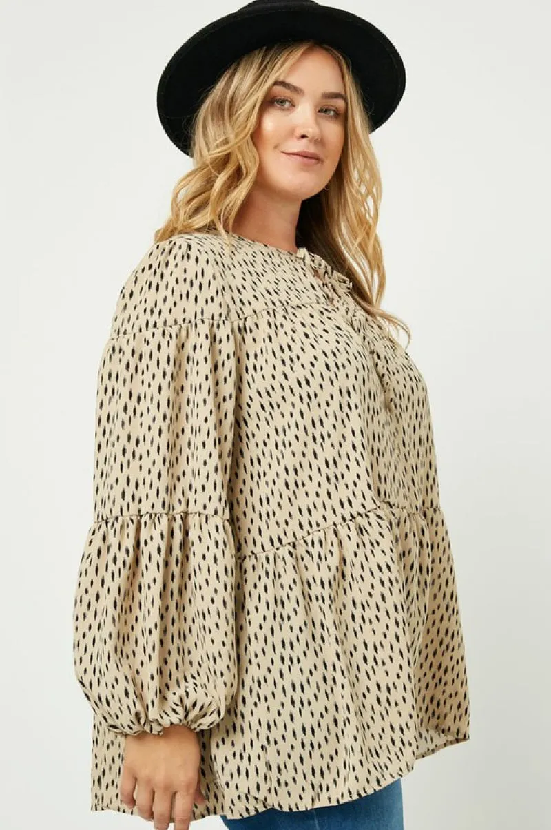 Plus Size Printed Puff Sleeve Blouse