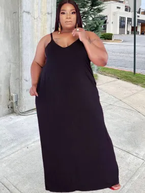 Plus Size Solid Color Cami Maxi Dresses