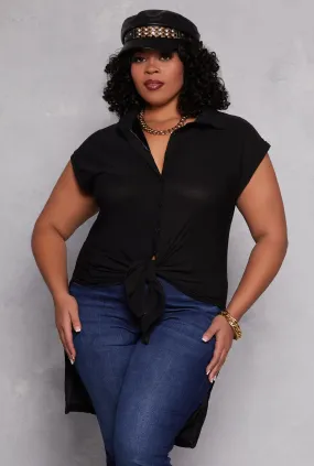 Plus Size Tie Front Button Front Shirt