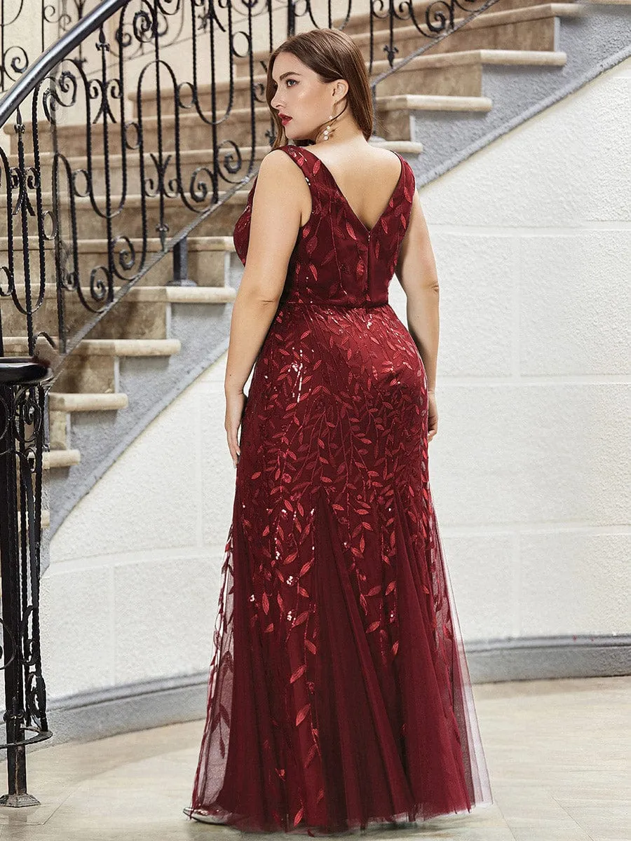 Plus Size Women's V-Neck Fishtail Sequin Evening Dress