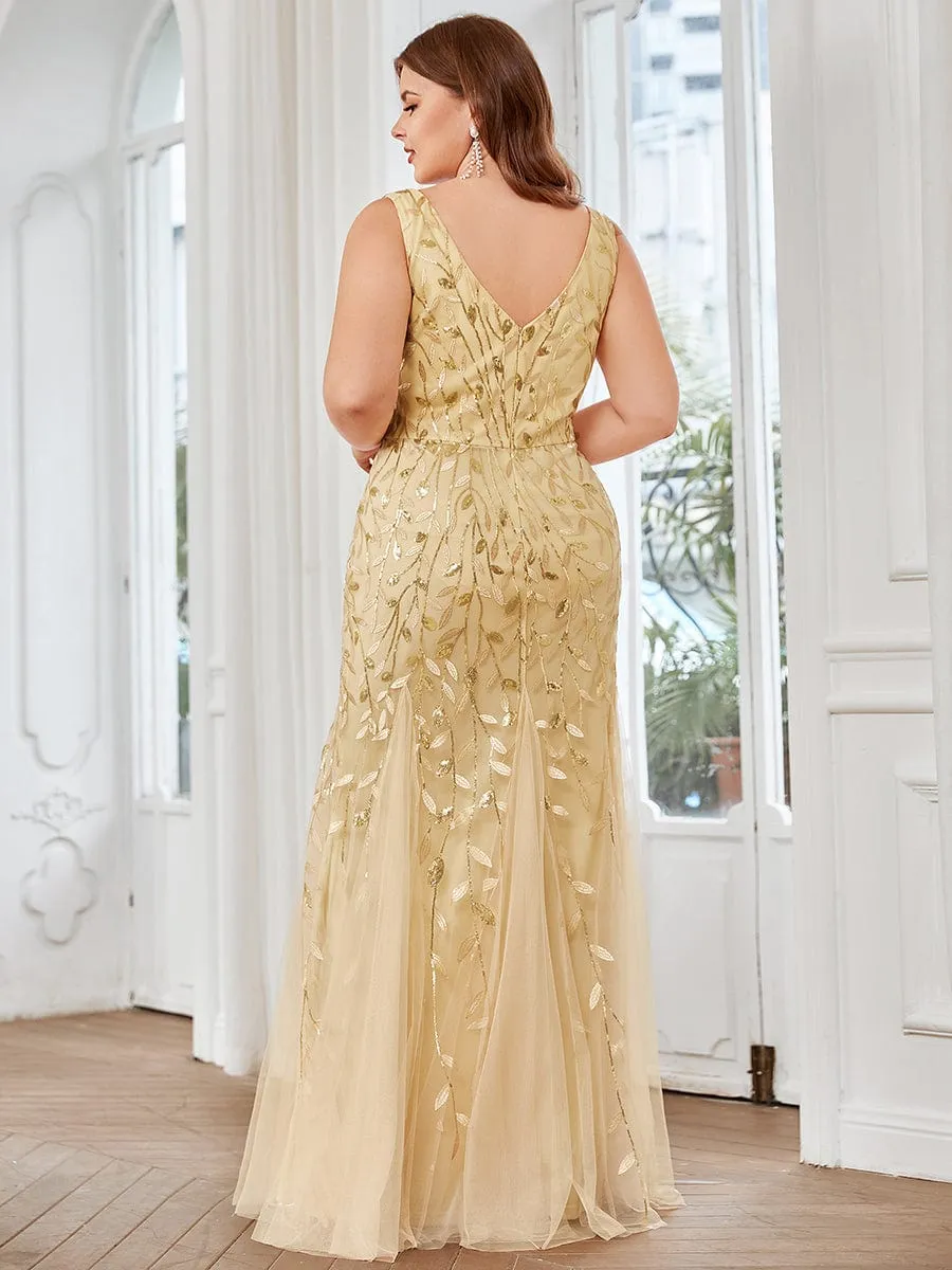 Plus Size Women's V-Neck Fishtail Sequin Evening Dress
