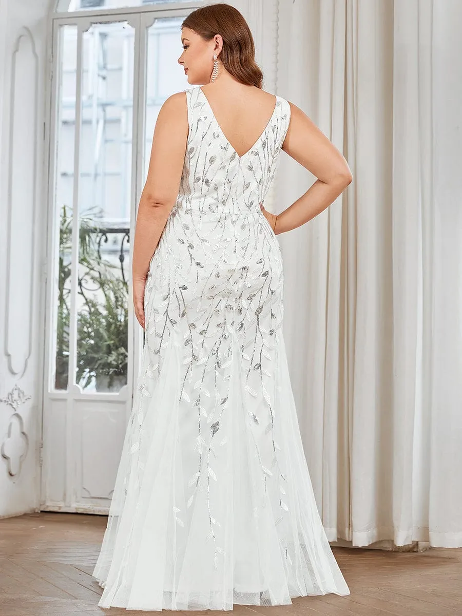 Plus Size Women's V-Neck Fishtail Sequin Evening Dress