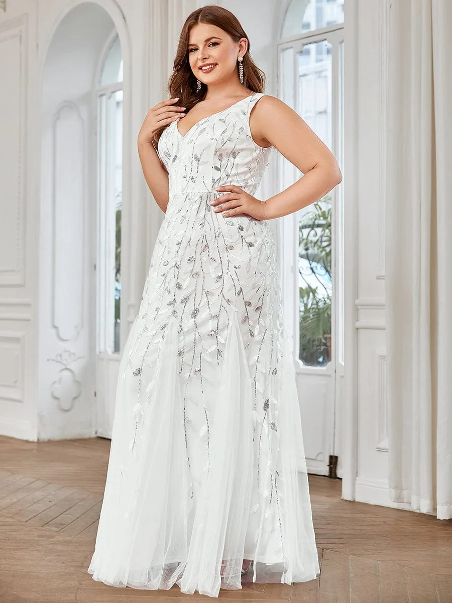 Plus Size Women's V-Neck Fishtail Sequin Evening Dress