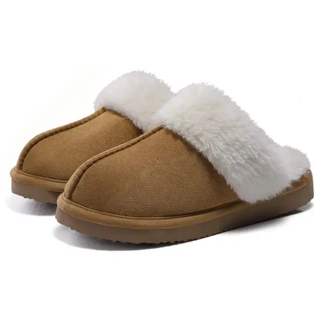 Plush Suede Fuzzy Collar Slippers