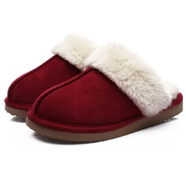 Plush Suede Fuzzy Collar Slippers