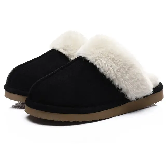 Plush Suede Fuzzy Collar Slippers