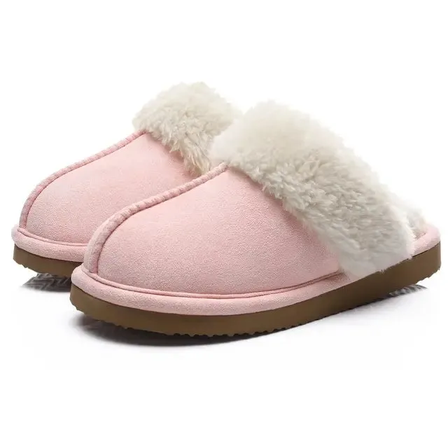 Plush Suede Fuzzy Collar Slippers