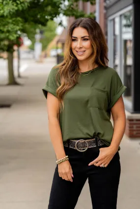 Pocket Accented Cuffed Sleeve Tee