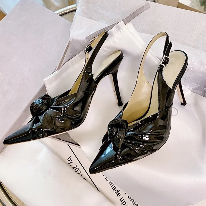 Pointed-Toe Hollowed Women's Ballet Pink Bow Stiletto Heels Sandals Women
