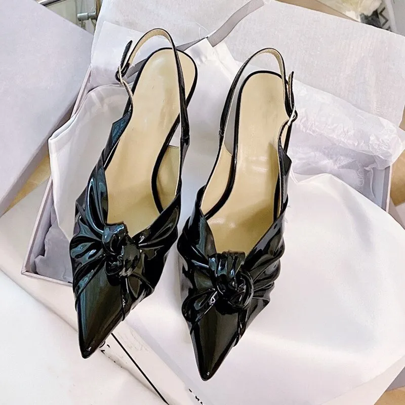 Pointed-Toe Hollowed Women's Ballet Pink Bow Stiletto Heels Sandals Women