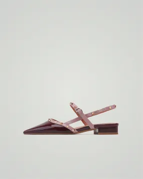 Pointed-toe Solid Color Splicing Studded Buckle Flat Sandals