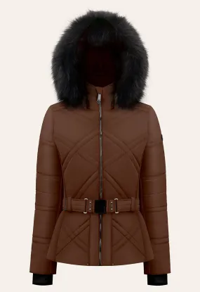 Poivre Blanc W24-1003 Ski Jacket in Chocolate Brown with Faux Fur trim