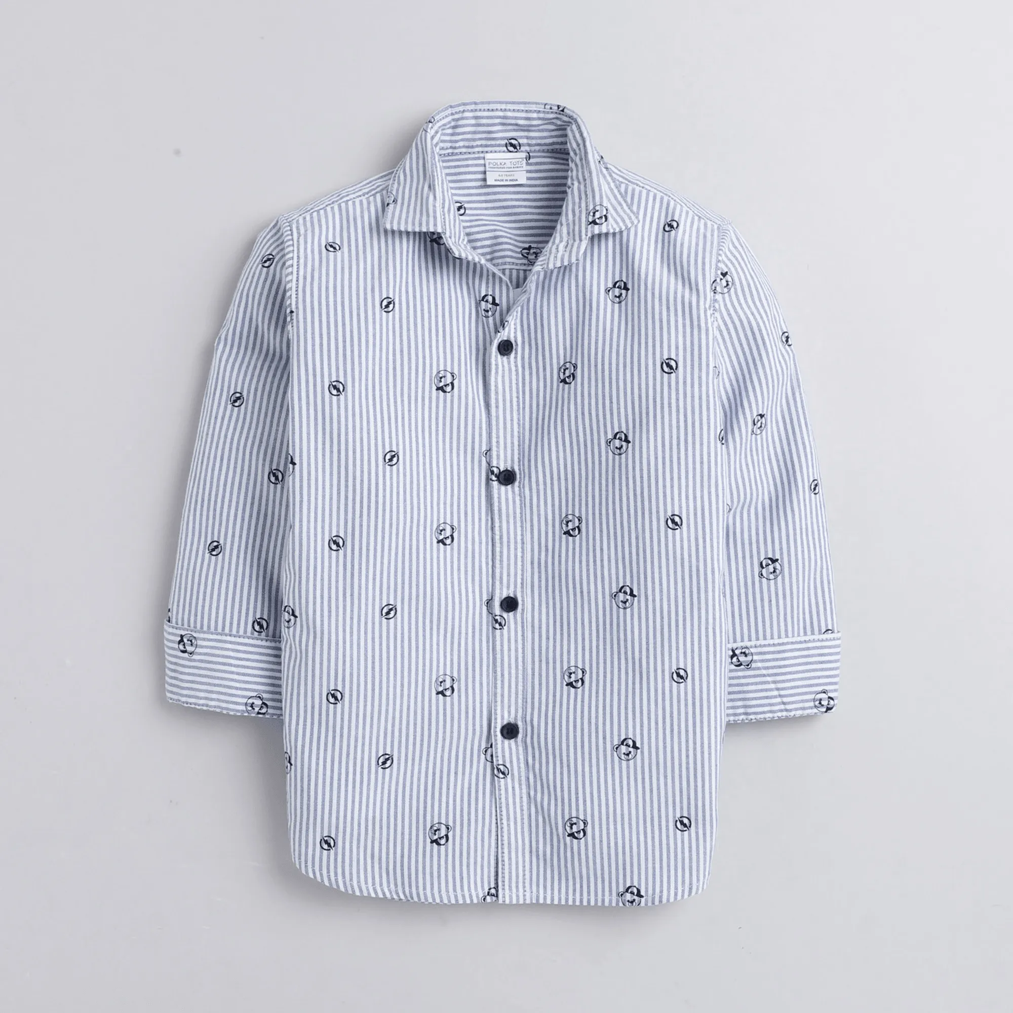 Polka Tots Full Sleeves Striped Shirt With Attached Tee - Blue