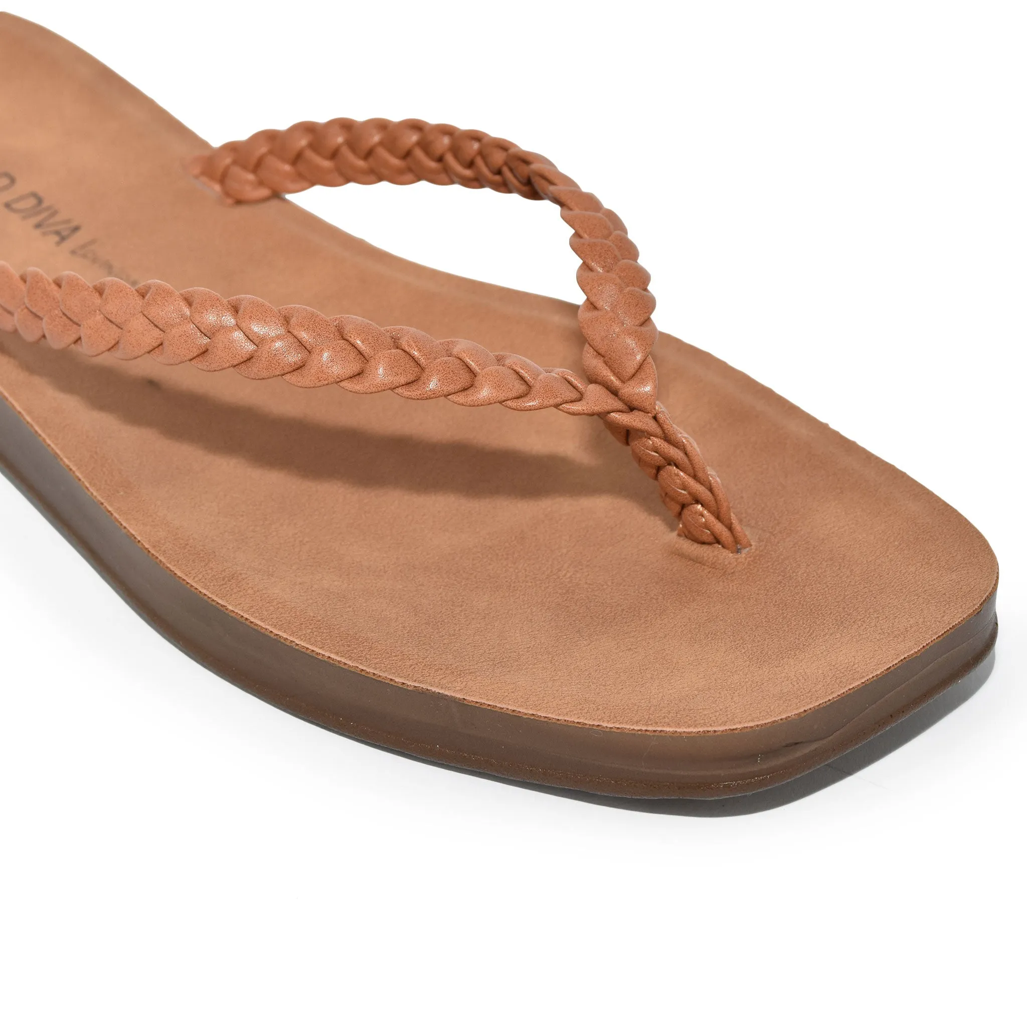 PONA-17 Braided Square Toe Thong Flip Flop Sandals