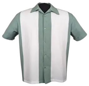 PopCheck Wide Double Panel Button Up in Mint/White Bowling Shirt