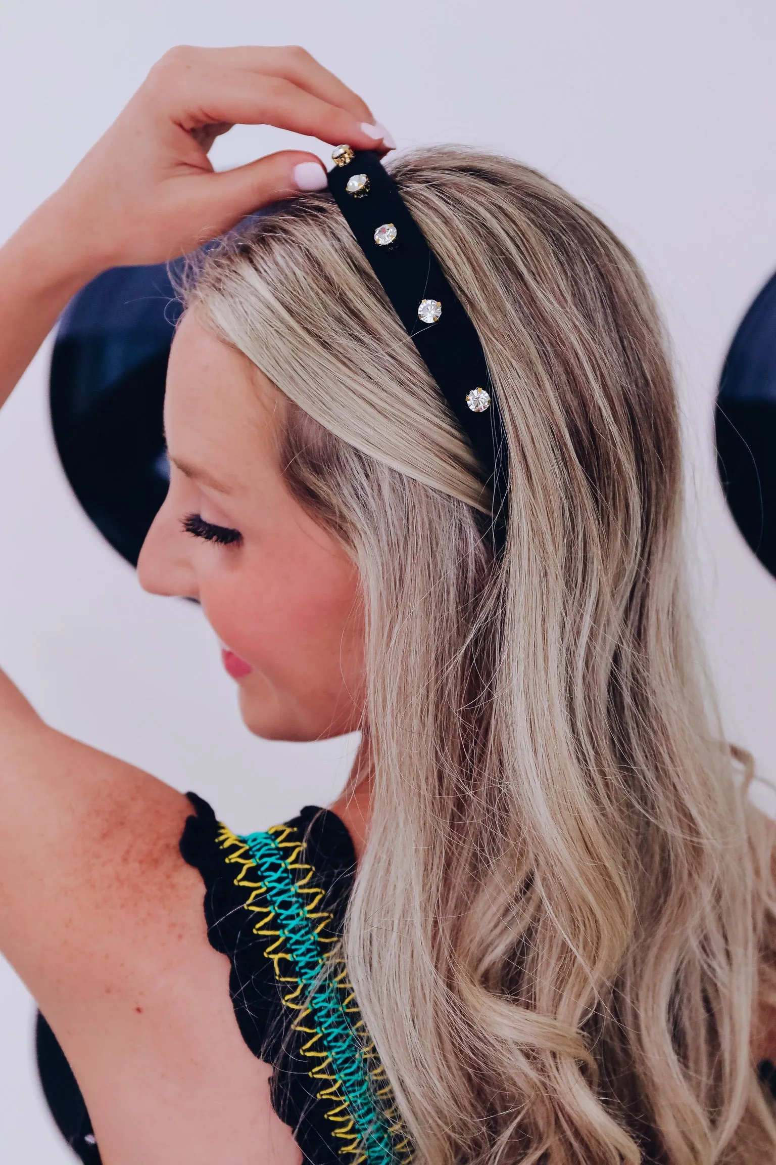 Poppin Plush Rhinestone Headband - Black