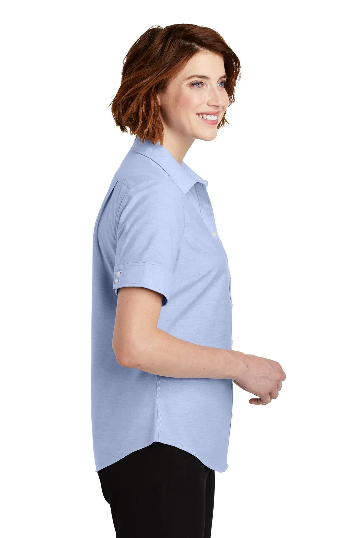 Port Authority Ladies Short Sleeve SuperPro Branded Oxford Shirts, Oxford Blue