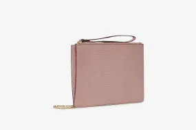 Pouch on a chain - Lizard-Embossed Leather Blush Rose