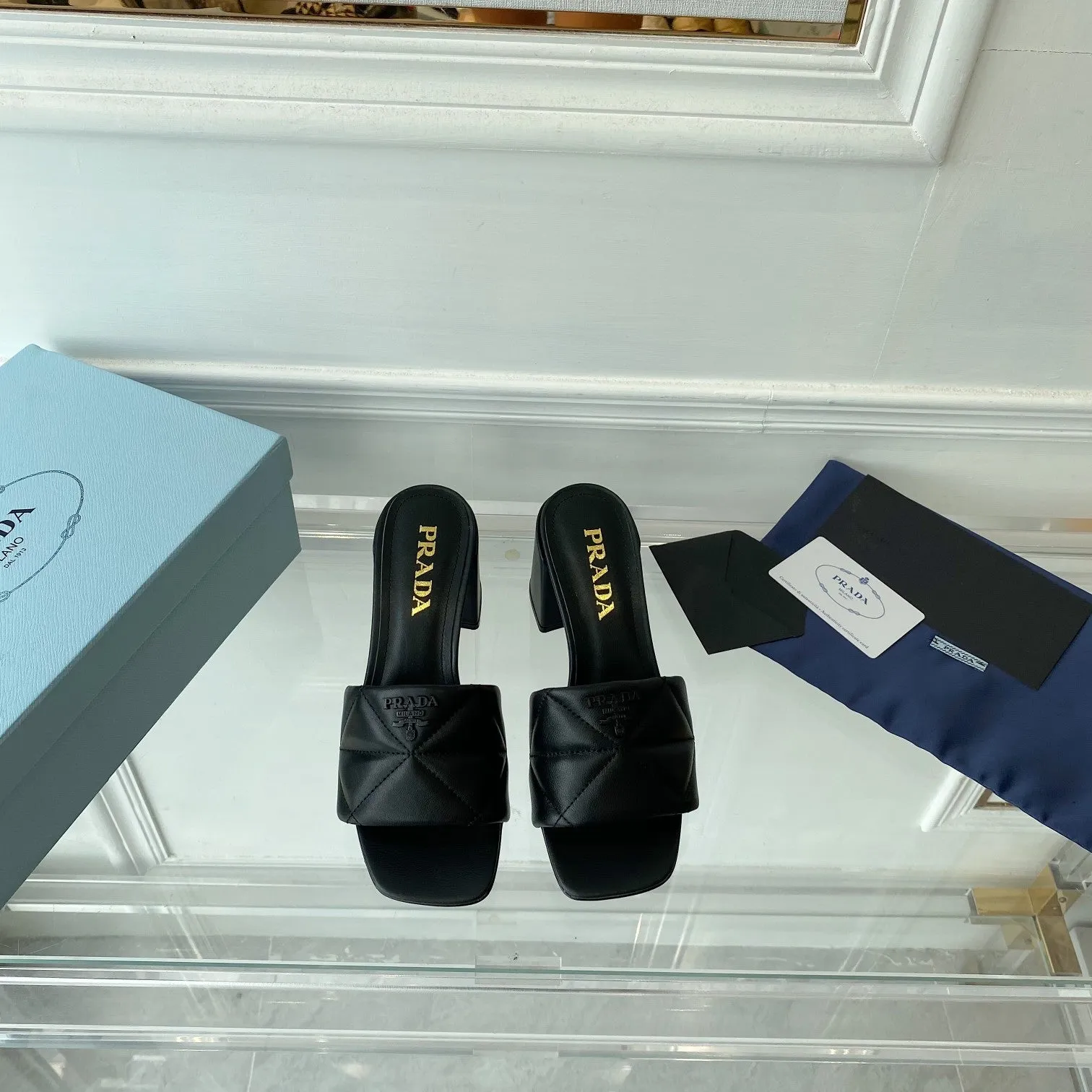 Pra Heeled Sandal 65 Square Sole Quilted Black Leather