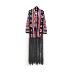 Pre Order:  Ethnic Long Tassels Knit Cardigan