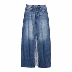 Pre Order:  High Front Slit Denim Skirt