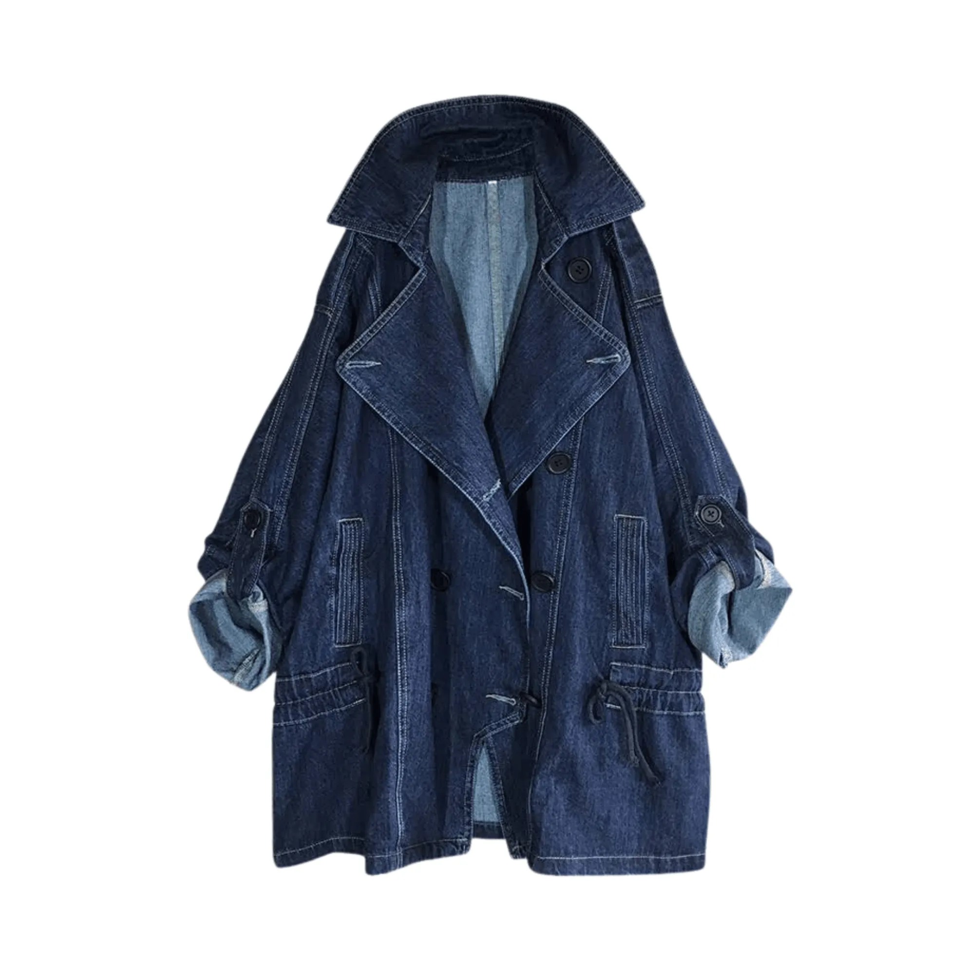 Pre Order:  Large Lapel Tie Waist Denim Jacket