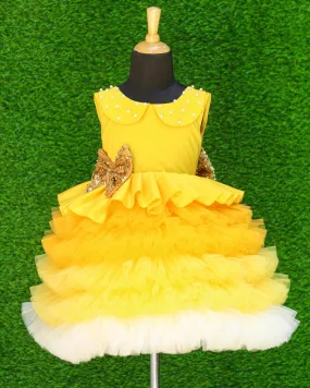 Pre-Order:  Mango Yellow Peplum Frilled Gown With Peter Pan Collar