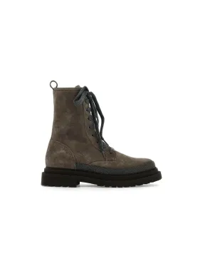 Precious Contour Suede Combat Boots