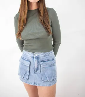 Press Pause Denim Skirt in Denim