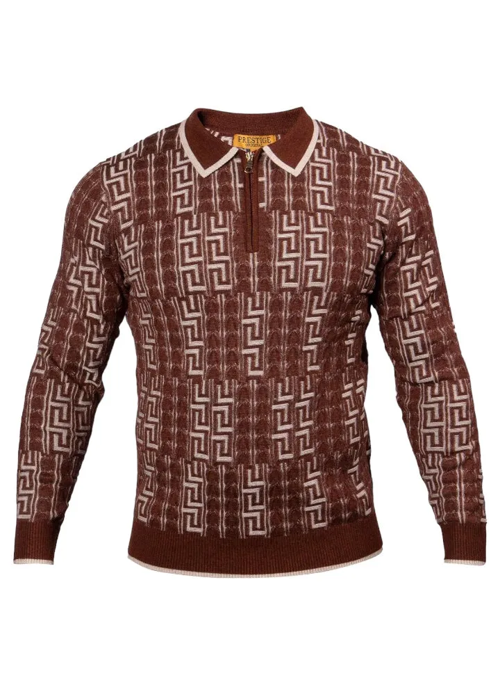 Prestige Brown Men's Polo Sweater with zipper SW-571