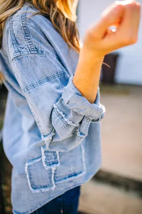 Preston Patch Denim Button Down Top | FINAL SALE