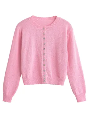 Pretty Cozy Sweater Cardigan with Gem-like Buttons