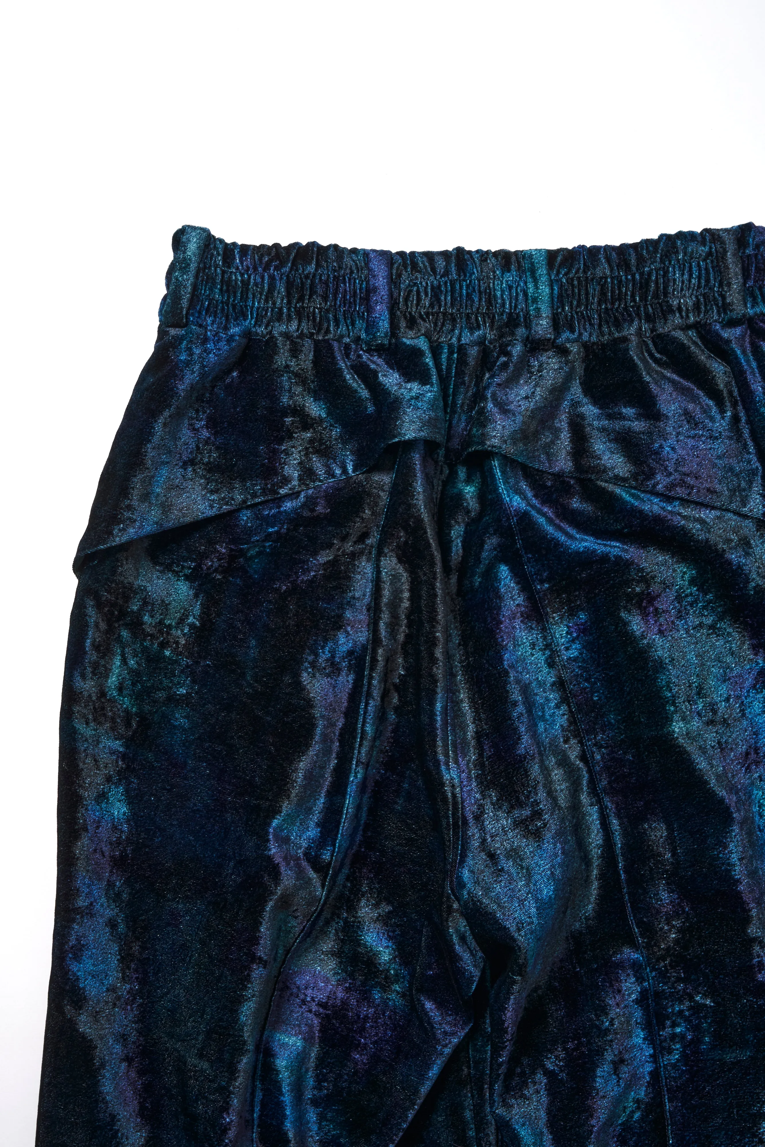PRINT VELVET PINTUCK BAGGY EASY TROUSERS .12【LEBEN BLUE】