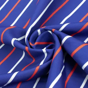 Printed Crepe Design-6 Red & White Stripes on Royal Blue