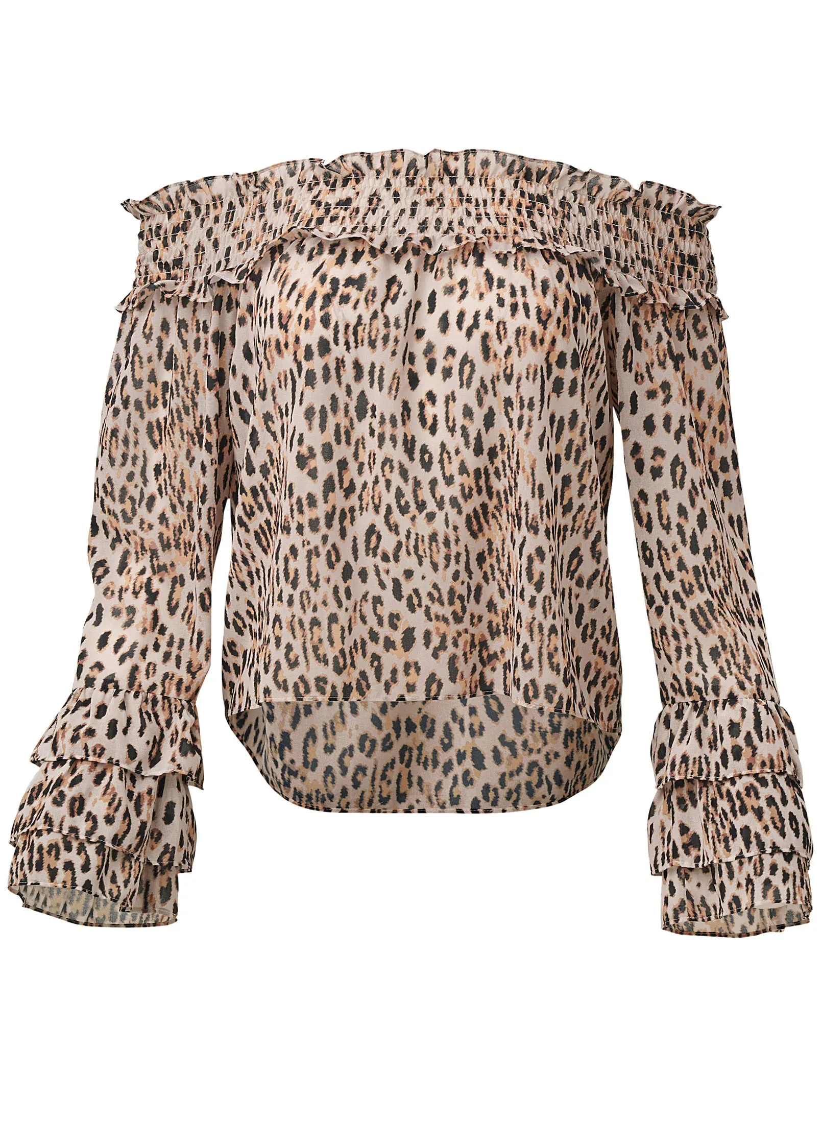 Printed Off-The-Shoulder Top - Brown & Black