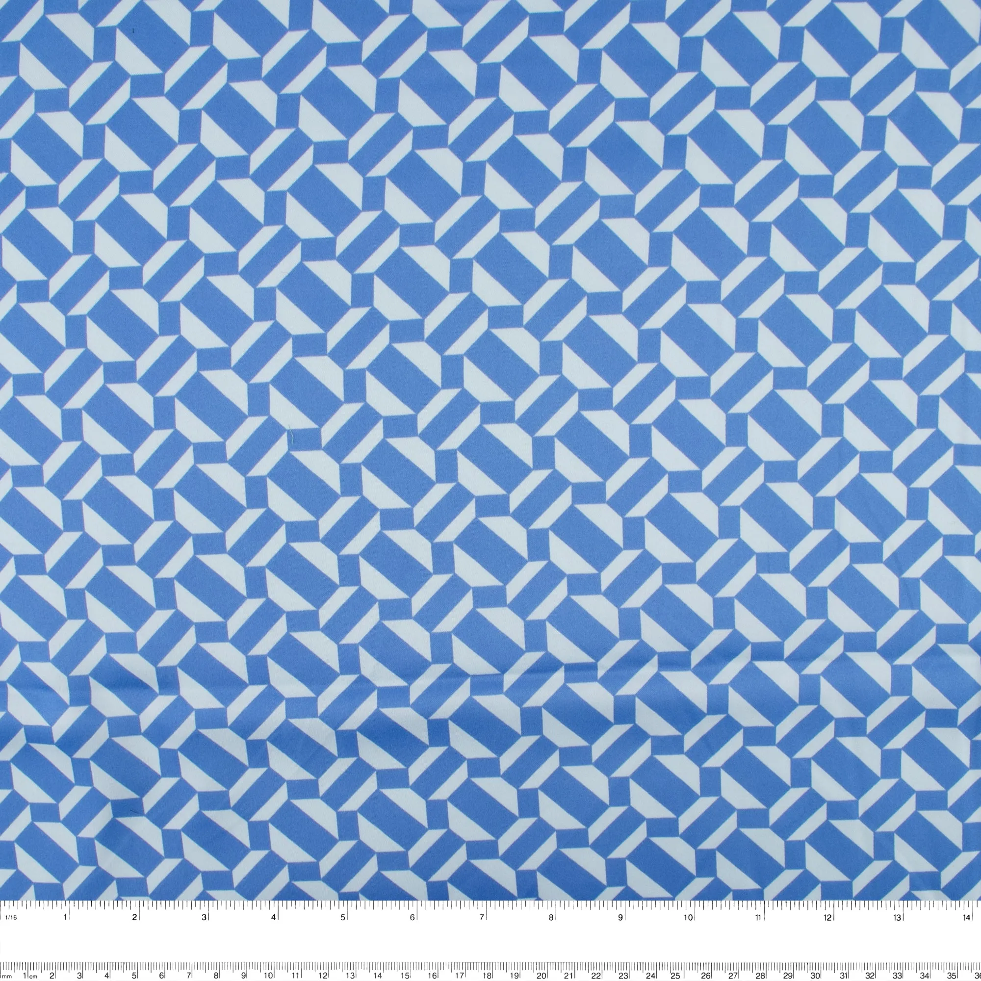 Printed polyester satin velvet - DANIA - Geometric - Blue