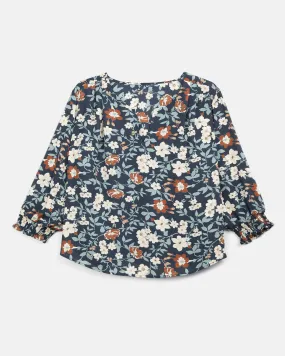 Priscilla Printed Peasant Blouse | Navy / Ivory