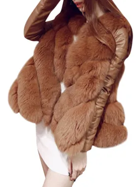 PU Patchwork Faux Fur Coats
