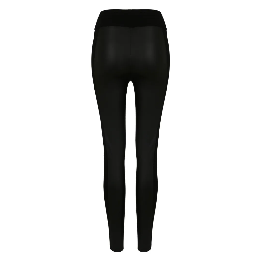 PU Side Stretch Leggings Black SIZE M