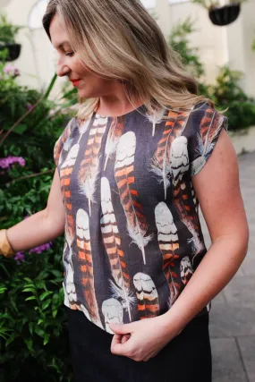 Pure Linen Mini Pleat Top - Kookaburra Feather