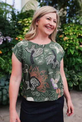 Pure Linen Mini Pleat Top - Tassie Fungi
