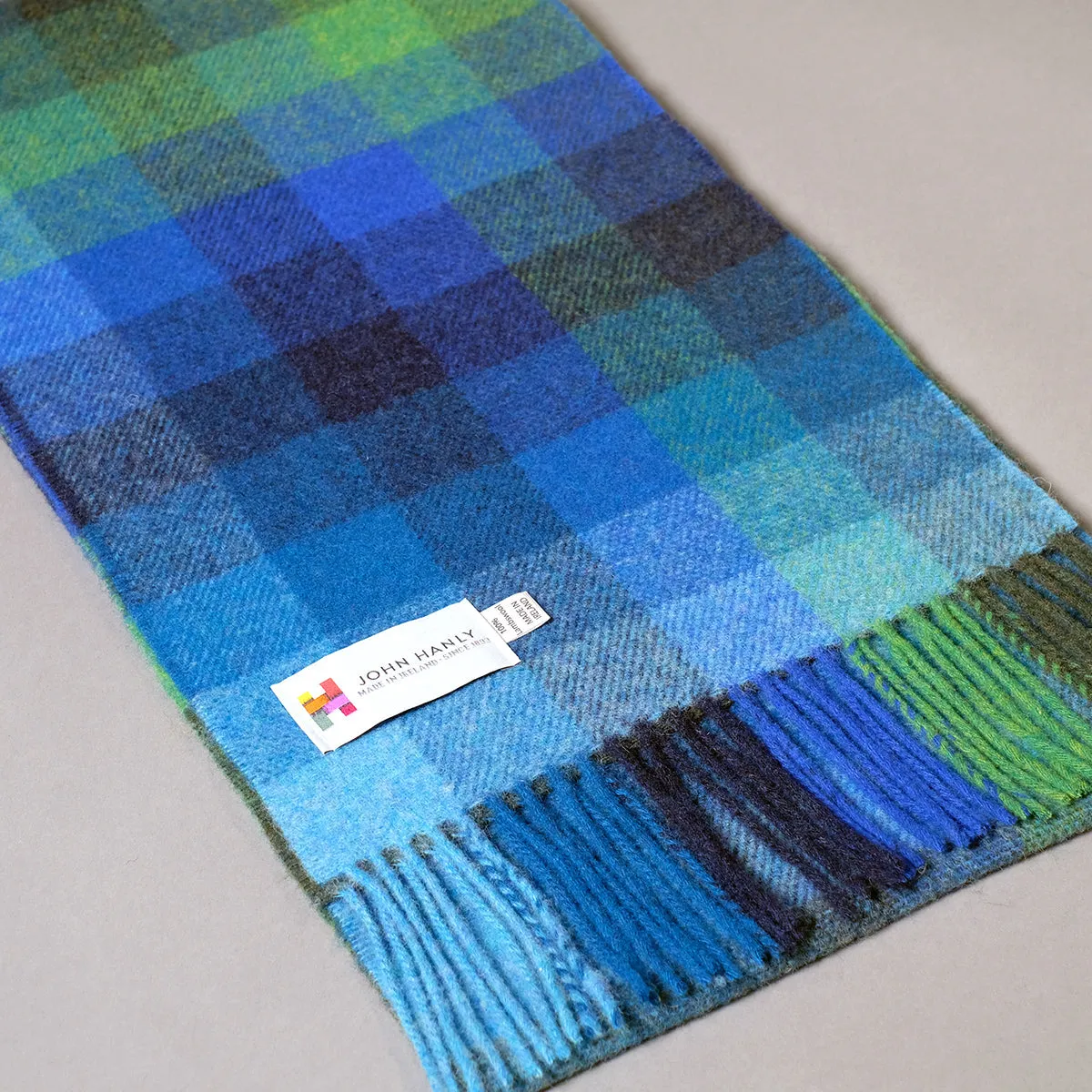 Pure Wool Scarf in Blue & Green Check