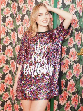 Purple Multi Multi Its My Birthday Shirt Dress
